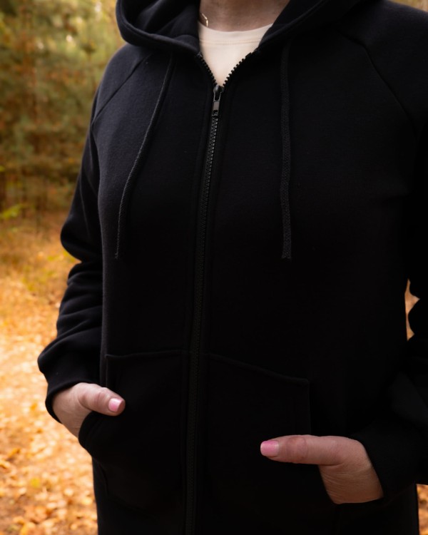 Bluza kangurka z kapturem - Długa - Czarna