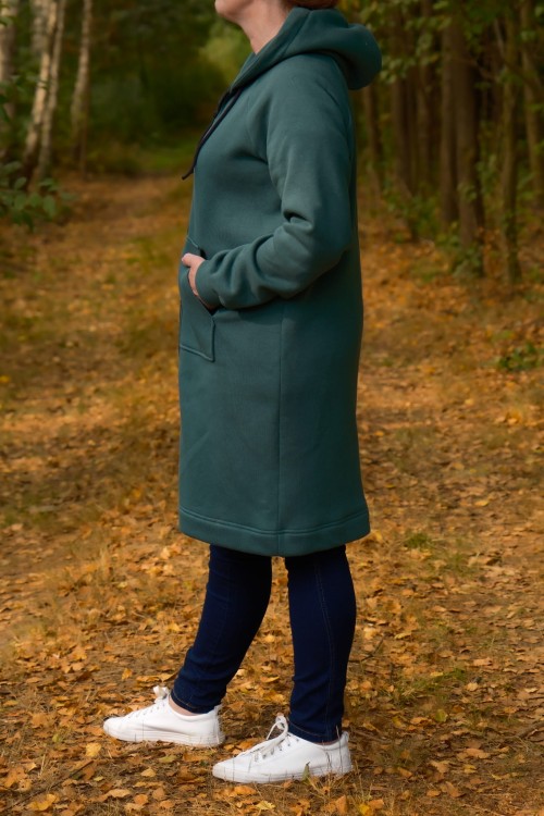 Bluza kangurka z kapturem - Długa - Zielona