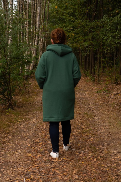 Bluza kangurka z kapturem - Długa - Zielona