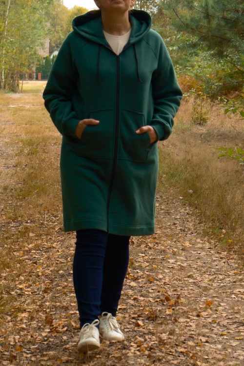 Bluza kangurka z kapturem - Długa - Zielona