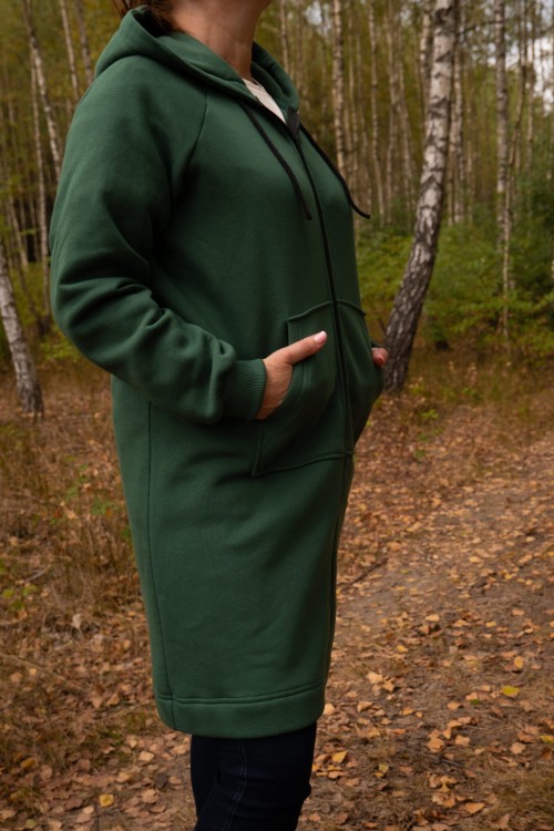 Bluza kangurka z kapturem - Długa - Zielona