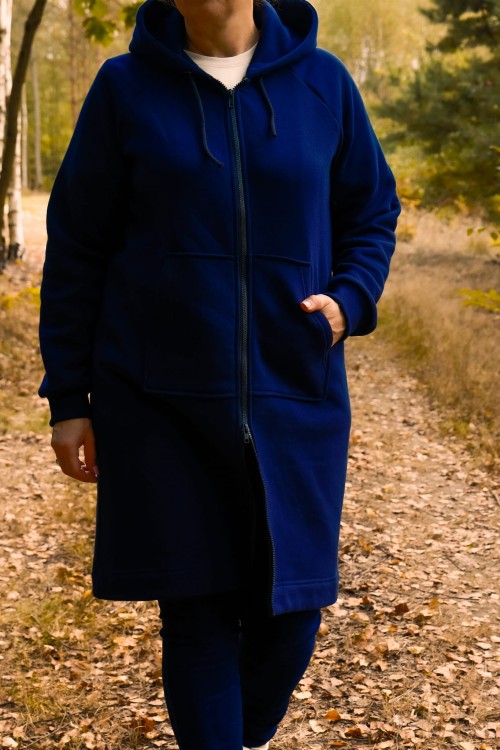Bluza kangurka z kapturem - Długa - Granatowa