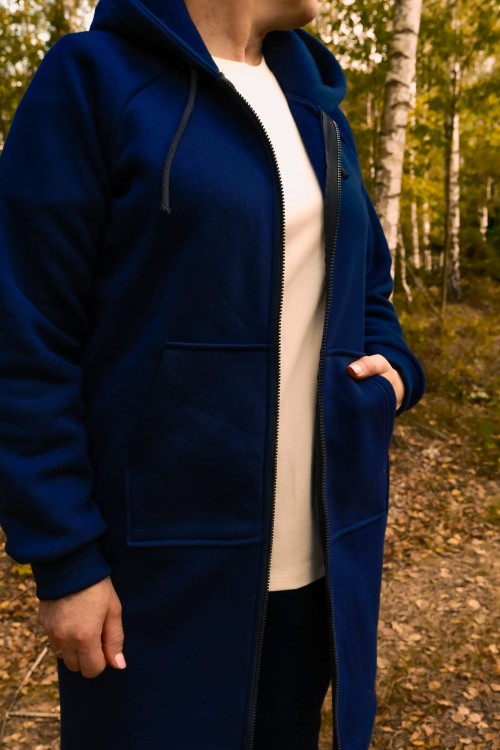 Bluza kangurka z kapturem - Długa - Granatowa