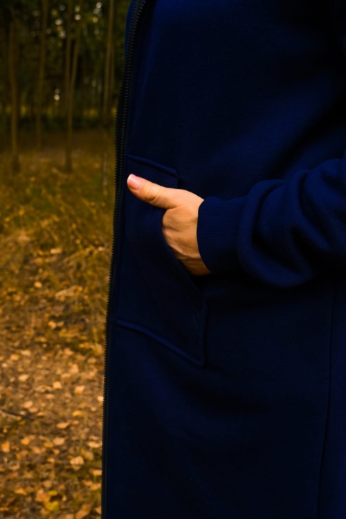 Bluza kangurka z kapturem - Długa - Granatowa