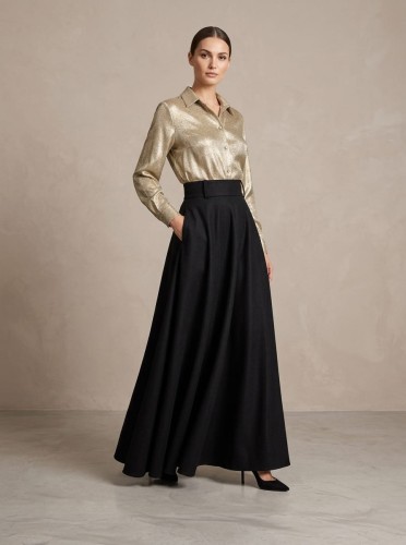 Spódnica maxi 100% wełna – elegancka długa spódnica z wysokim stanem