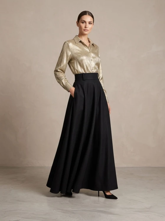 Spódnica maxi 100% wełna – elegancka długa spódnica z wysokim stanem