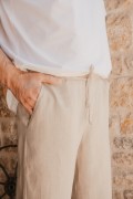Positano – Beżowe Spodnie Lniane Męskie 100% Len
