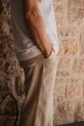Positano – Beżowe Spodnie Lniane Męskie 100% Len