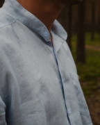 Bellagio – Sky Blue Linen Grandad Collar Shirt